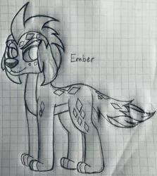 Size: 2809x3145 | Tagged: safe, artist:emmy-does-art, derpibooru import, princess ember, dog, equestria girls, ember the dog, equestria girls-ified, female, graph paper, monochrome, solo, traditional art