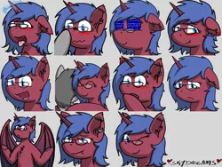 Size: 1024x768 | Tagged: safe, artist:skydreams, derpibooru import, oc, oc:sparky showers, unofficial characters only, alicorn, bat pony, bat pony alicorn, ahegao, bat wings, blue screen of death, blushing, blushing ears, boop, commission, crying, ear piercing, earring, embarrassed, emoji, emotes, excited, fangs, gasp, generic pony, glasses, horn, hug, industrial piercing, jewelry, oh my, one eye closed, open mouth, pierced ears, piercing, sad, shrug, smiling, smirk, teary eyes, tongue out, wings, wink