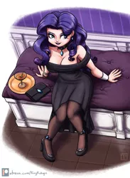 Size: 1900x2600 | Tagged: suggestive, artist:king-kakapo, derpibooru import, rarity, human, alcohol, beautiful, big breasts, big titty goth gf, bracelet, breasts, busty rarity, choker, cleavage, clothes, curvy, dress, female, goth, high heels, hourglass figure, humanized, jewelry, looking at you, looking up, martini, pantyhose, sexy, shoes, solo, solo female, stupid sexy rarity