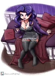 Size: 1900x2600 | Tagged: artist:king-kakapo, beautiful, big breasts, breasts, busty rarity, cleavage, clothes, curvy, derpibooru import, dress, feet, female, hourglass figure, human, humanized, lingerarity, lingerie, looking at you, looking up, nightgown, pillow, rarity, ribbon, sexy, socks, stocking feet, stockings, stupid sexy rarity, suggestive, thigh highs, zettai ryouiki