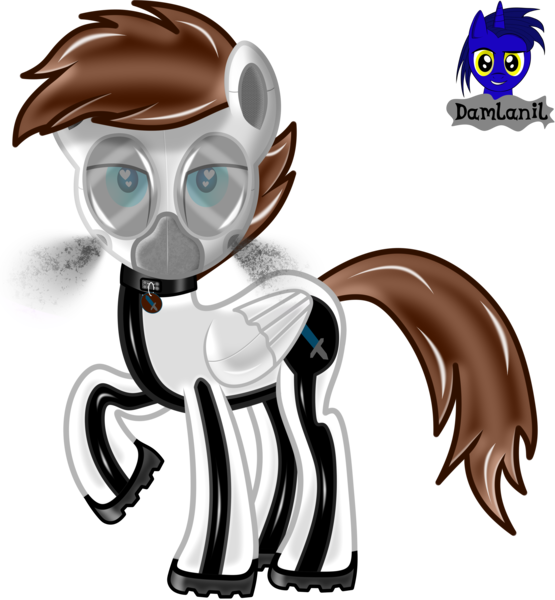 Size: 3840x4154 | Tagged: safe, artist:damlanil, derpibooru import, oc, oc:viper, unofficial characters only, pegasus, pony, boots, clothes, collar, commission, cutie mark collar, gas mask, hazmat pony drone, heart, heart eyes, high res, latex, looking at you, male, mask, raised hoof, rubber, rubber drone, shiny, shiny mane, shoes, simple background, solo, stallion, transformation, transparent background, vector, wingding eyes, wings