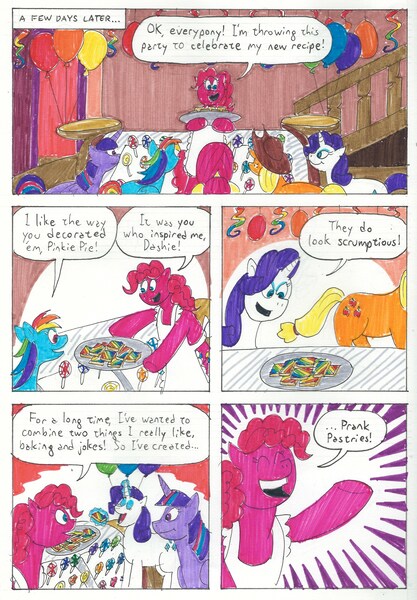 Size: 2364x3400 | Tagged: safe, artist:emperornortonii, derpibooru import, applejack, fluttershy, pinkie pie, rainbow dash, rarity, twilight sparkle, alicorn, comic:rarity's rainbelch, comic page, deviantart, female, traditional art, twilight sparkle (alicorn)