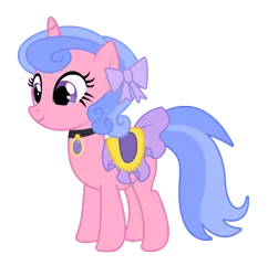 Size: 1612x1667 | Tagged: safe, artist:three uncle, derpibooru import, royal ribbon, pony, unicorn, background pony, bow, cute, female, hair bow, jewelry, mare, saddle, simple background, solo, tack, transparent background