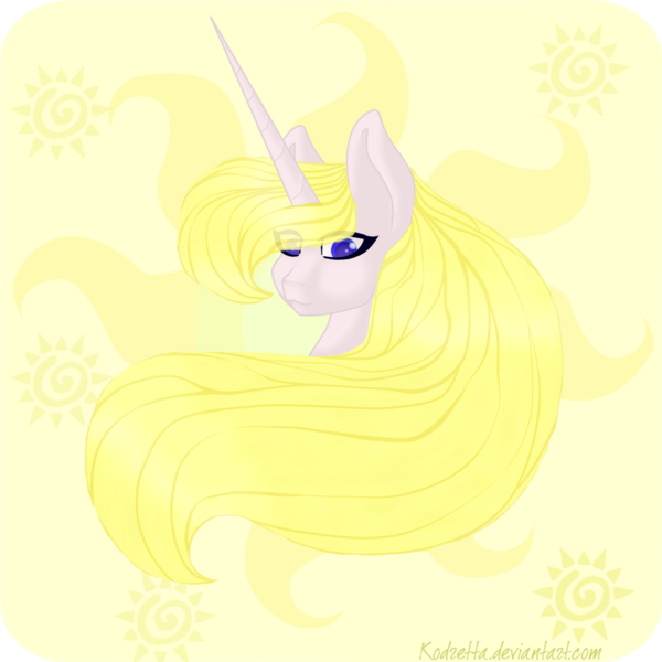 Size: 1000x1000 | Tagged: safe, artist:kodretta, derpibooru import, princess celestia, cutie mark, different view of reality, female, head, solo, yellow mane