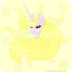 Size: 1000x1000 | Tagged: safe, artist:kodretta, derpibooru import, princess celestia, cutie mark, different view of reality, female, head, solo, yellow mane