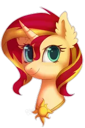 Size: 2000x3000 | Tagged: safe, artist:0okami-0ni, derpibooru import, sunset shimmer, pony, bust, ear fluff, female, high res, jewelry, mare, necklace, portrait, simple background, solo, transparent background