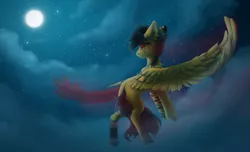 Size: 3280x2000 | Tagged: safe, artist:leawarriors, derpibooru import, oc, oc:tigerfight, pegasus, pony, cloud, hologram, night, night sky, not scootaloo, sky, solo, stars