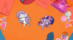 Size: 1665x925 | Tagged: safe, derpibooru import, screencap, potion nova, twilight sparkle, all that jitters, my little pony: pony life, spoiler:pony life s01e15, spoiler:pony life s01e24, eyes closed, lying, lying down, on back