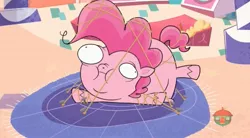 Size: 1667x923 | Tagged: safe, derpibooru import, screencap, pinkie pie, earth pony, i cookie, my little pony: pony life, spoiler:pony life s01e16, spoiler:pony life s01e25, bondage, derp, double chin, female, inflation, majestic as fuck, ponk, solo, unsexy bondage