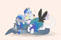 Size: 4535x3025 | Tagged: safe, artist:shinningblossom12, derpibooru import, oc, oc:kiim, oc:sugar, unofficial characters only, pegasus, pony, :o, blushing, colt, female, filly, male, mare, multicolored hair, offspring, open mouth, parents:oc x oc, pegasus oc, prone, rainbow hair, simple background, solo, stallion, wings