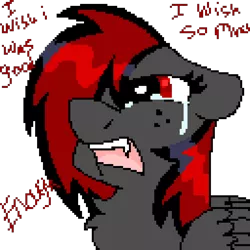 Size: 1024x1024 | Tagged: safe, artist:dicemarensfw, derpibooru import, oc, oc:dicemare, pegasus, pony, bad, crying, depressed, dialogue, digital, digital art, eye lashes, fangs, female, folded wings, freckles, long hair, long mane, mare, open mouth, pegasus oc, photo, pixel art, sad, sadness, shading, simple background, solo, teeth, text, transparent background, vent art, venting, wings