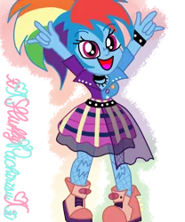 Size: 1024x1229 | Tagged: safe, artist:xxfluffypachirisuxx, derpibooru import, rainbow dash, equestria girls, friendship through the ages, clothes, female, fishnets, image, muno, png, simple background, skirt, solo, transparent background