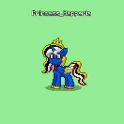 Size: 396x396 | Tagged: safe, derpibooru import, oc, oc:princess mapperian, alicorn, pony, pony town, cute, female, green background, jewelry, mare, pixelated, regalia, simple background, smiling, solo