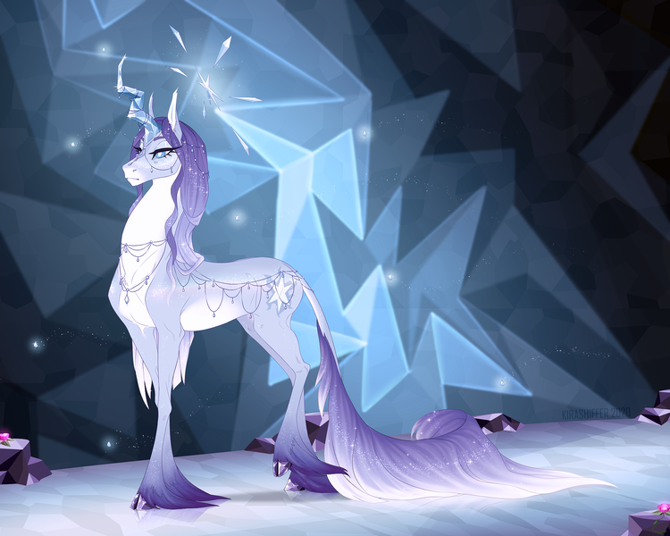 Size: 2000x1600 | Tagged: safe, artist:dementra369, derpibooru import, tree of harmony, oc, ponified, pony, unicorn, accessories, cloven hooves, crystal hooves, crystal horn, female, horn, leonine tail, mare, solo, white pupils