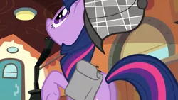 Size: 1920x1080 | Tagged: safe, derpibooru import, screencap, twilight sparkle, pony, unicorn, mmmystery on the friendship express, bag, butt, deerstalker, detective, female, hat, mare, plot, saddle bag, solo, standing on two hooves, twibutt, unicorn twilight