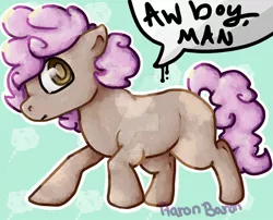 Size: 1280x1034 | Tagged: safe, artist:phishinaroundthesun, derpibooru import, oc, oc:cotton swirl, unofficial characters only, earth pony, chat bubble, cotton candy, foal, simple background, solo