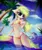 Size: 2536x3032 | Tagged: suggestive, artist:tomness, derpibooru import, oc, anthro, earth pony, fish, bikini, breasts, choker, clothes, clothing theft, embarrassed, female, image, imminent wardrobe malfunction, inner tube, jpeg, ocean, open mouth, palm tree, solo, solo female, swimsuit, tree