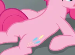 Size: 378x277 | Tagged: safe, derpibooru import, screencap, pinkie pie, earth pony, pony, rock solid friendship, belly, cropped, featureless crotch, female, lying down, mare, on back, pictures of bellies, solo