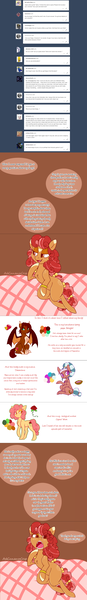 Size: 1280x8843 | Tagged: safe, artist:esmeia, derpibooru import, oc, oc:cinnamon crisp, oc:crystal velvet, oc:farsight, bat pony, earth pony, pony, ask, bat pony oc, bat wings, comic, earth pony oc, fangs, female, male, mare, open mouth, reference sheet, scar, sitting, spread wings, stallion, tumblr, wings