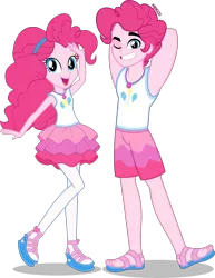Size: 3092x4000 | Tagged: safe, artist:android95ec, artist:orin331, derpibooru import, edit, editor:slayerbvc, vector edit, pinkie pie, equestria girls, armpits, bubble berry, clothes, equestria guys, feet, female, geode of sugar bombs, grin, magical geodes, male, one eye closed, r63 paradox, rule 63, sandals, self paradox, simple background, smiling, socks, stockings, thigh highs, transparent background, vector, wink