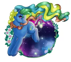 Size: 778x675 | Tagged: safe, artist:silvermoonbreeze, derpibooru import, night light (g1), bow, female, flower, flower in hair, g1, g1 to g2, g2, generation leap, solo, tail bow, unshorn fetlocks