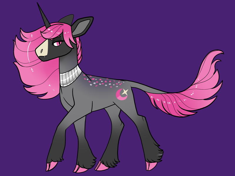 Size: 2800x2100 | Tagged: safe, derpibooru import, oc, pony, unicorn, ambiguous gender, cloven hooves, offspring, parent:king sombra, parent:tempest shadow, purple background, simple background, solo