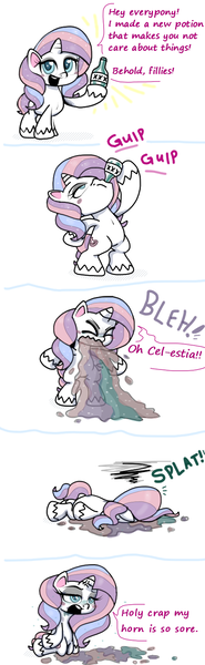 Size: 500x1623 | Tagged: safe, derpibooru import, potion nova, pony, unicorn, my little pony: pony life, alcohol, barf, beer, comic, crude, drunk, female, filly, mare, parody, puking rainbows, solo, swearing, vomit, vomiting, vulgar