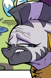 Size: 625x956 | Tagged: artist:andypriceart, cringing, dat butt, derpibooru import, faic, female, idw, lip bite, meme, out of context, reaction image, safe, season 10, solo, spoiler:comic, spoiler:comic89, zebra, zecora