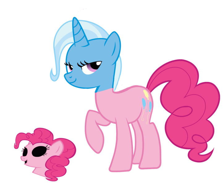 Size: 1566x1302 | Tagged: safe, derpibooru import, edit, pinkie pie, trixie, earth pony, bodysuit, clothes, disguise, impersonating, mask, masking, pinkie pie suit, ponysuit, simple background, transparent background, trick