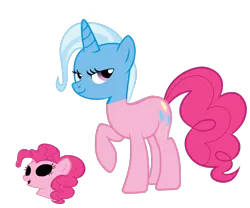 Size: 1566x1302 | Tagged: safe, derpibooru import, edit, pinkie pie, trixie, earth pony, bodysuit, clothes, disguise, impersonating, mask, masking, pinkie pie suit, ponysuit, simple background, transparent background, trick