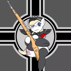 Size: 1000x1000 | Tagged: safe, artist:anonymous, derpibooru import, oc, oc:aryanne, art pack:marenheit 451, both cutie marks, gun, /mlp/, nazi, reichsadler, reichsalicorn, swastika, weapon