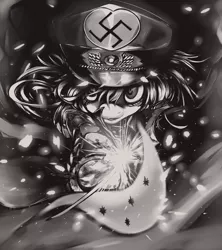 Size: 2627x2956 | Tagged: safe, artist:anonymous, derpibooru import, oc, oc:aryanne, pony, art pack:marenheit 451, /mlp/, black and white, derpibooru logo, grayscale, monochrome, nazi, swastika