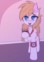 Size: 2450x3450 | Tagged: safe, artist:anonymous, derpibooru import, oc, oc:aryanne, unofficial characters only, pony, art pack:marenheit 451, /mlp/, drunk, glass, jewelry, looking at you, nazi, necklace, solo, swastika