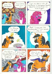 Size: 1616x2312 | Tagged: safe, artist:emperornortonii, derpibooru import, pinkie pie, rainbow dash, oc, oc:nightwing, comic:pinkie's pie gum, comic, comic page, deviantart, marker drawing, traditional art