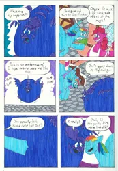 Size: 1608x2320 | Tagged: safe, artist:emperornortonii, derpibooru import, pinkie pie, rainbow dash, oc, oc:nightwing, comic:pinkie's pie gum, blueberry inflation, comic page, deviantart, marker drawing, traditional art