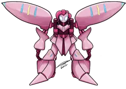 Size: 600x422 | Tagged: artist needed, safe, derpibooru import, pinkie pie, robot, avatar state, female, glowing eyes, gundam, mech, mobile suit gundam, qubeley, simple background, solo, transparent background, zeta gundam