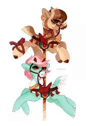 Size: 1300x1900 | Tagged: safe, artist:zlatavector, derpibooru import, oc, oc:inverse, earth pony, pony, bridle, carousel, commission, female, reins, saddle, tack, ych result