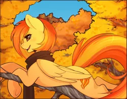 Size: 1280x996 | Tagged: safe, artist:spittfireart, banned from derpibooru, deleted from derpibooru, derpibooru import, edit, spitfire, pegasus, pony, alternate hairstyle, autumn, clothes, cute, cutefire, female, image, leaves, mare, open mouth, png, prone, scarf, smiling, solo, tree, underhoof