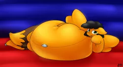 Size: 2909x1599 | Tagged: suggestive, artist:the-furry-railfan, derpibooru import, oc, oc:twintails, unofficial characters only, inflatable pony, pegasus, bed, bedroom eyes, belly, big belly, draw me like one of your french girls, huge belly, impossibly large belly, inflatable, inflatable toy, inflated tail, inflated wings, inflation, laying on bed, on bed, squishy, wings