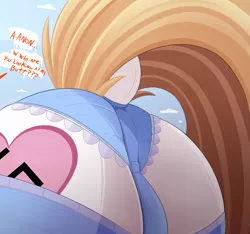 Size: 1435x1343 | Tagged: suggestive, alternate version, artist:nignogs, derpibooru import, oc, oc:aryanne, unofficial characters only, pony, anus cameltoe, ass, butt, butt only, cameltoe, close-up, clothes, cloud, dialogue, dock, frilly underwear, implied anon, nazi, offscreen character, panties, socks, swastika, text, underwear
