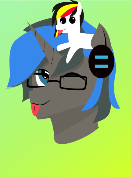 Size: 576x778 | Tagged: safe, artist:samsailz, derpibooru import, oc, oc:blaze, unofficial characters only, pony, bust, cross-eyed, derp, doll, gradient background, headphones, lineless, mlem, portrait, silly, tongue out, toy