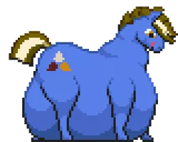 Size: 320x256 | Tagged: suggestive, artist:kelvin shadewing, derpibooru import, oc, oc:fudge cookie, unofficial characters only, horse, belly, belly on floor, bhm, big belly, fat, huge belly, hungry, implied vore, male, morbidly obese, obese, pixel art, simple background, solo, solo male, sprite, tongue out, transparent background, vore
