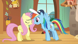 Size: 1920x1080 | Tagged: safe, derpibooru import, edit, edited screencap, editor:sponandi, screencap, fluttershy, rainbow dash, pegasus, pony, a canterlot wedding, hurricane fluttershy, animated, baseball cap, cap, coach rainbow dash, duo, excited, eye contact, female, flapping, fluttershy's cottage, flying, frown, happy, hat, implied flutterdash, implied kissing, implied lesbian, implied shipping, lidded eyes, looking at each other, mare, rainbow dashs coaching whistle, raised hoof, raised leg, smiling, sound, surprised, webm, whistle, wide eyes, worried