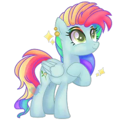 Size: 2600x2600 | Tagged: safe, artist:chocolateheartlu, derpibooru import, oc, oc:rainbow blitz, pegasus, pony, base used, ear piercing, earring, jewelry, magical lesbian spawn, multicolored hair, not rainbow dash, offspring, parent:fluttershy, parent:rainbow dash, parents:flutterdash, piercing, rainbow hair, rainbow makeup, solo