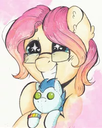 Size: 2828x3534 | Tagged: safe, artist:lightisanasshole, derpibooru import, soarin', oc, oc:barpy, pegasus, pony, excited, glasses, happy, heart eyes, pegasus oc, plushie, profile, profile picture, smiley face, solo, traditional art, watercolor painting, wingding eyes, wings