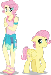 Size: 2759x4000 | Tagged: safe, artist:orin331, derpibooru import, fluttershy, pegasus, pony, equestria girls, alternate hairstyle, barefoot, bracelet, butterscotch, clothes, cute, denim shorts, equestria guys, feet, femboy, geode of fauna, happy, hoodie, human ponidox, jewelry, magical geodes, male, male feet, pink hair, pink mane, pink tail, rule 63, sandals, self paradox, self ponidox, shorts, simple background, stallion, tanktop, transparent background