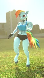 Size: 720x1280 | Tagged: 3d, abs, anthro, artist:epickitty54, artist:mod_24, clothes, derpibooru import, gun, handgun, hooves, muscles, rainbow dash, rainbuff dash, revolver, safe, shorts, sports shorts, tanktop, unguligrade anthro, weapon