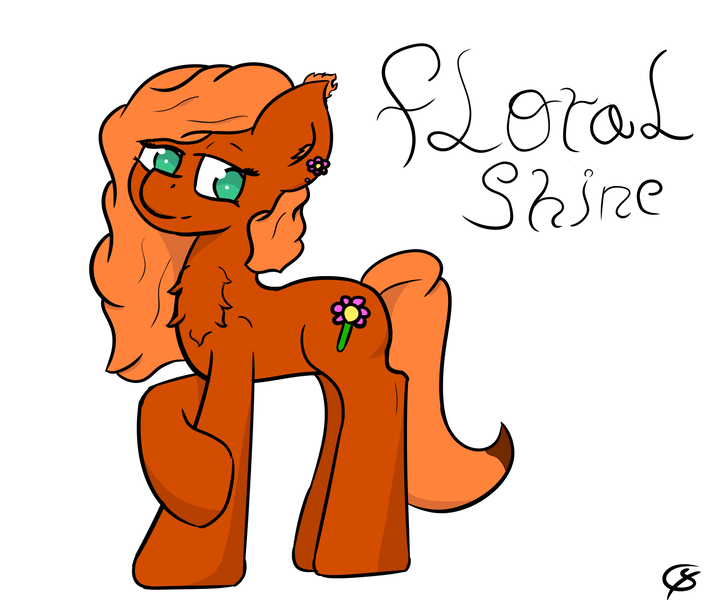 Size: 1464x1245 | Tagged: safe, artist:gamer-shy, derpibooru import, oc, oc:floral shine, fox, fox pony, hybrid, original species, fluffy, orange fur, simple background, white background