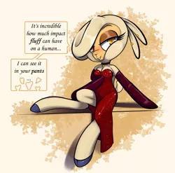 Size: 2431x2403 | Tagged: alternate color palette, anthro, artist:ebvert, breasts, clothes, cloven hooves, community related, derpibooru import, dress, female, jessica rabbit, lamb, looking at you, pom lamb, sheep, solo, solo female, suggestive, them's fightin' herds