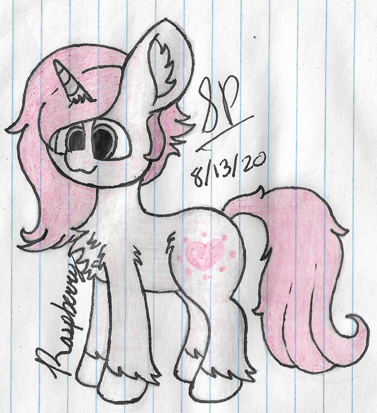 Size: 1984x2176 | Tagged: safe, artist:mlplayer dudez, derpibooru import, oc, unofficial characters only, pony, unicorn, chest fluff, ear fluff, female, happy, leg fluff, lined paper, mare, signature, smiling, solo, standing, traditional art